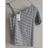 Blouse met halve schouder zwart/wit gestreept