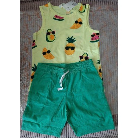 Jongensset maat 134: Jongens Tanktop geel ananas en Short groen