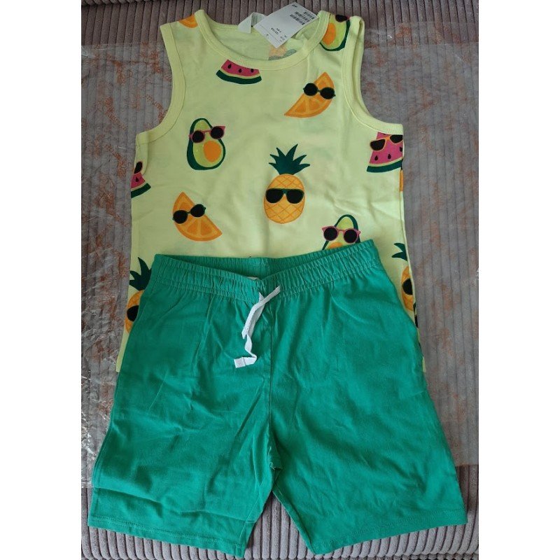 Jongensset maat 122: Jongens Tanktop geel ananas en Short groen