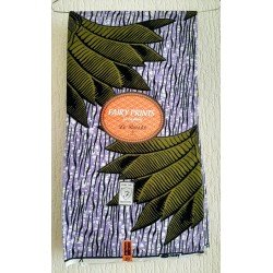 Kledingstof paars met groene grote bladeren African print