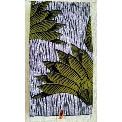 Kledingstof paars met groene grote bladeren African print