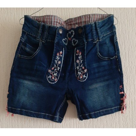Damesbroek - Damesshort donkerblauw bloemmotieven Denim jeans