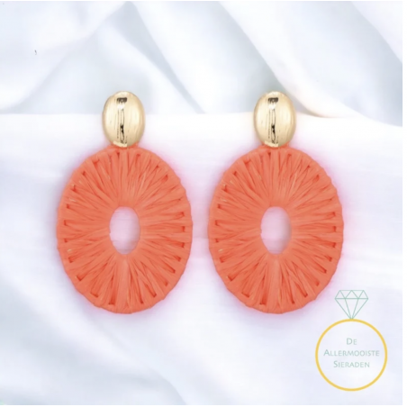 Zomerse oorbellen raffia Oranje - Angele