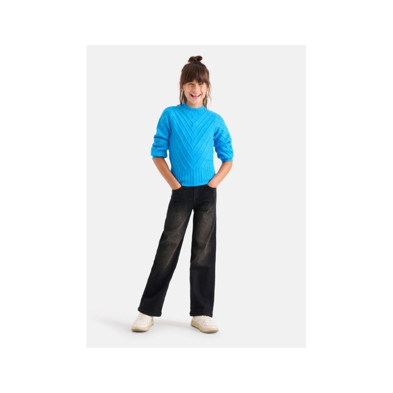 Strass Wide Leg Jeans Zwart