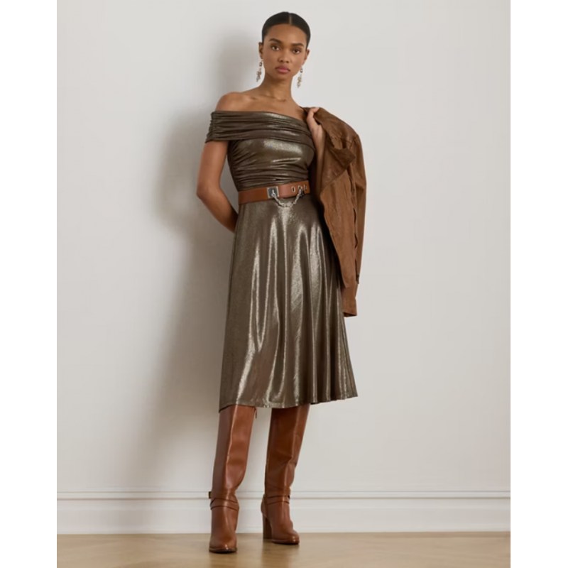 Ines Metallic off-shoulder cocktailjurk