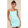 Lively Sweetheart Turquoise Mesh Embroidered Lace-Up Mini Dress