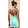 Lively Sweetheart Turquoise Mesh Embroidered Lace-Up Mini Dress